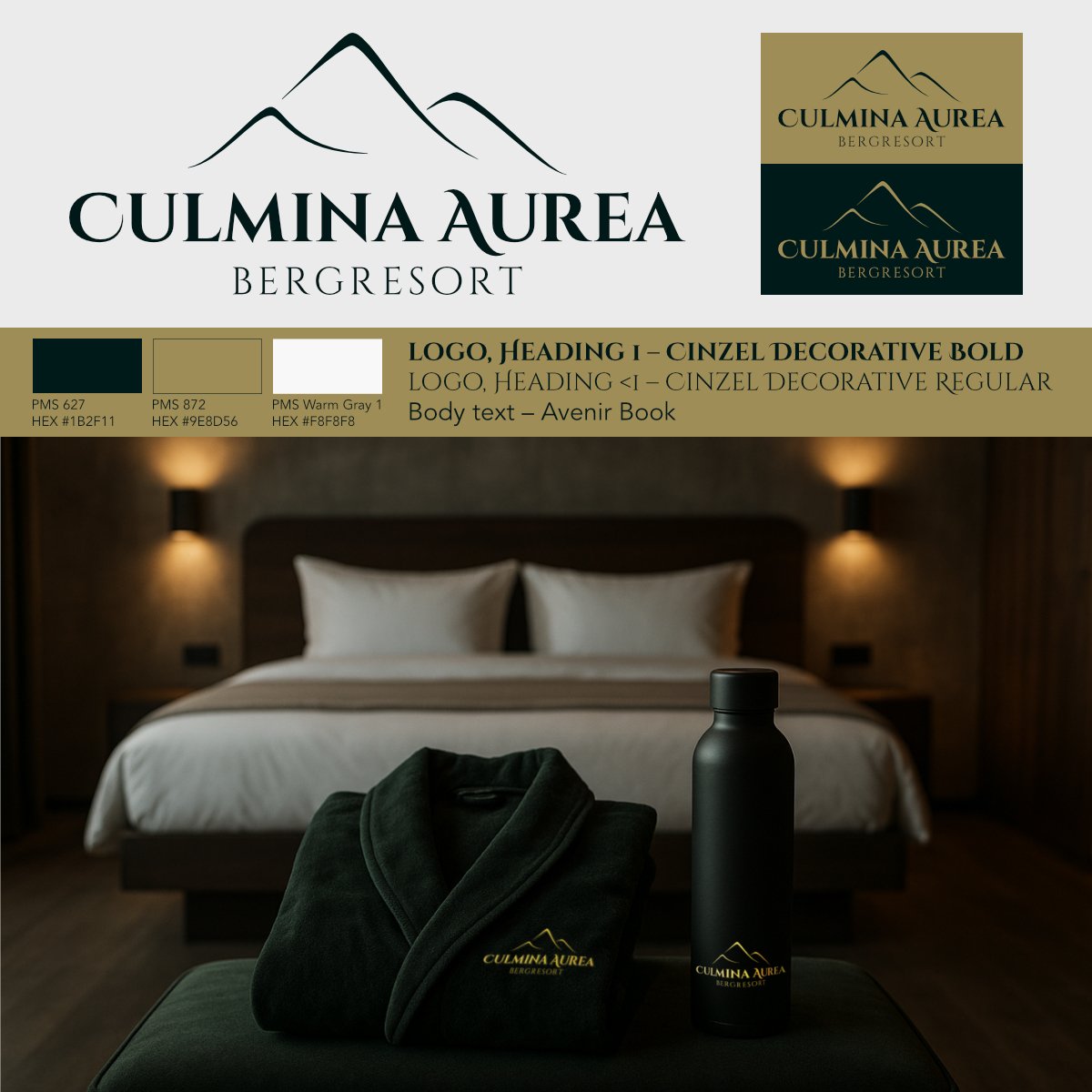 Culmina Aurea CVI brändi-identiteetti – logo, typografia, painotuotteiden ohjeet ja brändätyt tuotteet, ADDDO